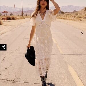 Just Me Cream Lace V-Neck Midi Dress
